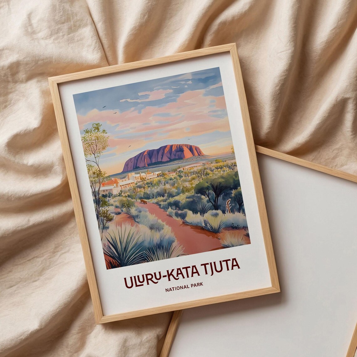 Uluru Kata Tjuta National Park Outback Sunset Watercolor Travel Poster - Image 3