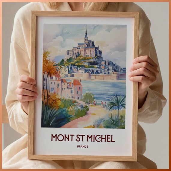 Mont St Michel France Abbey Island Tidal Watercolor Travel Poster
