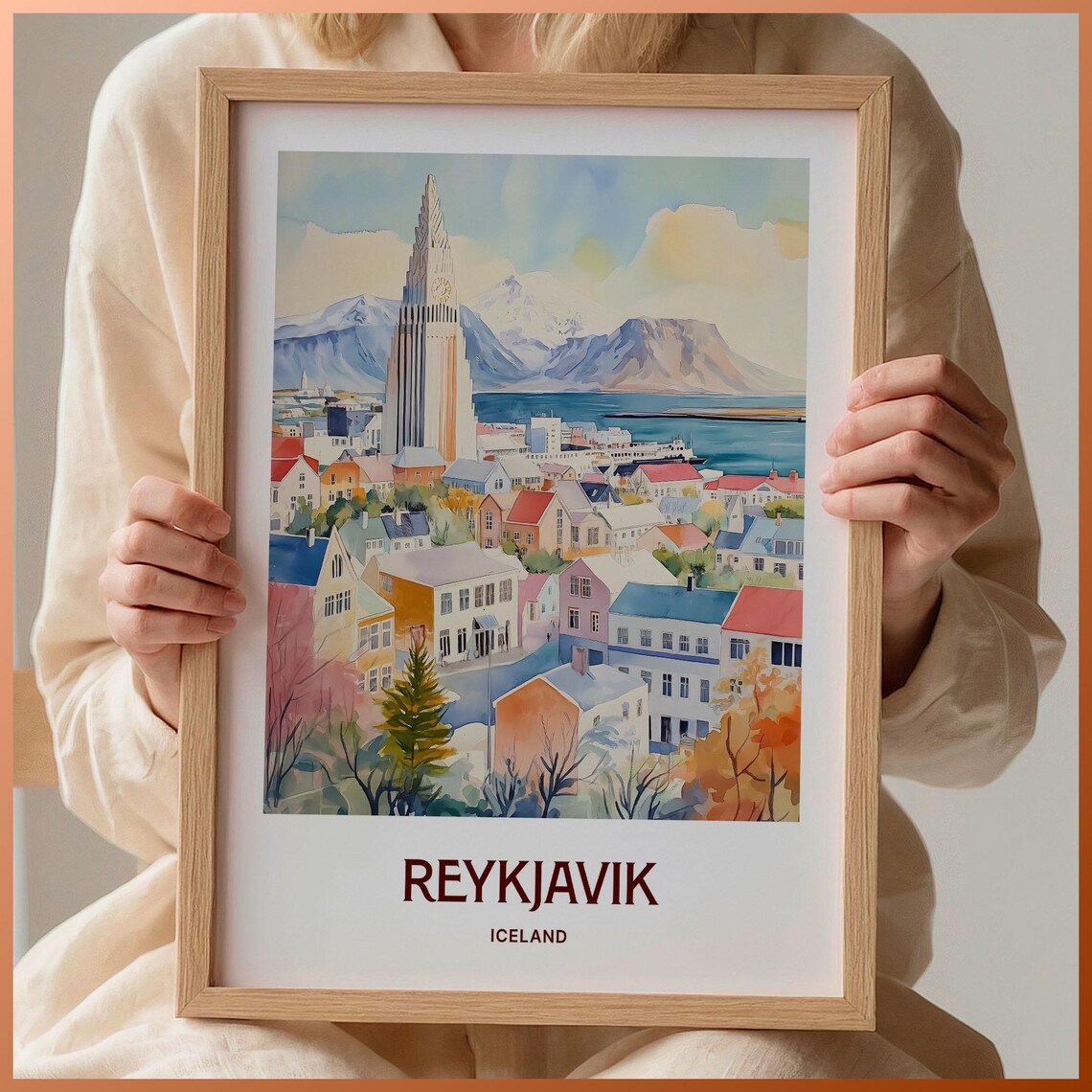 Reykjavik Iceland Pastel Hallgrimskirkja Church Harbor View Poster