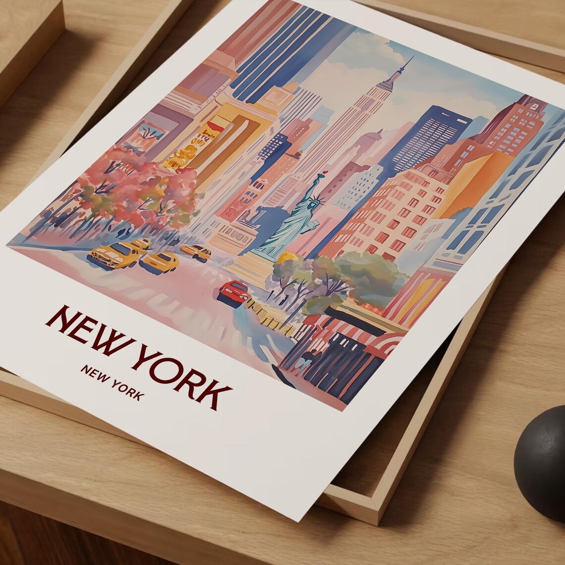 New York City Street Statue Of Liberty Empire State Cabs Travel Poster - Image 2