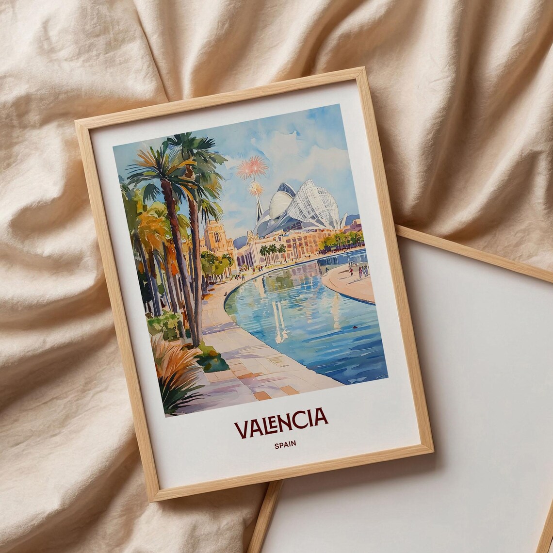 Valencia Spain City of Arts Waterfront Promenade Watercolor Poster - Image 3
