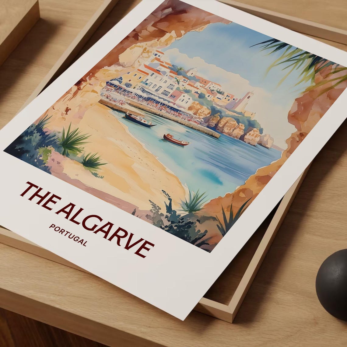 The Algarve Portugal Cove Beach Cliffs Watercolor Travel Poster - Image 2