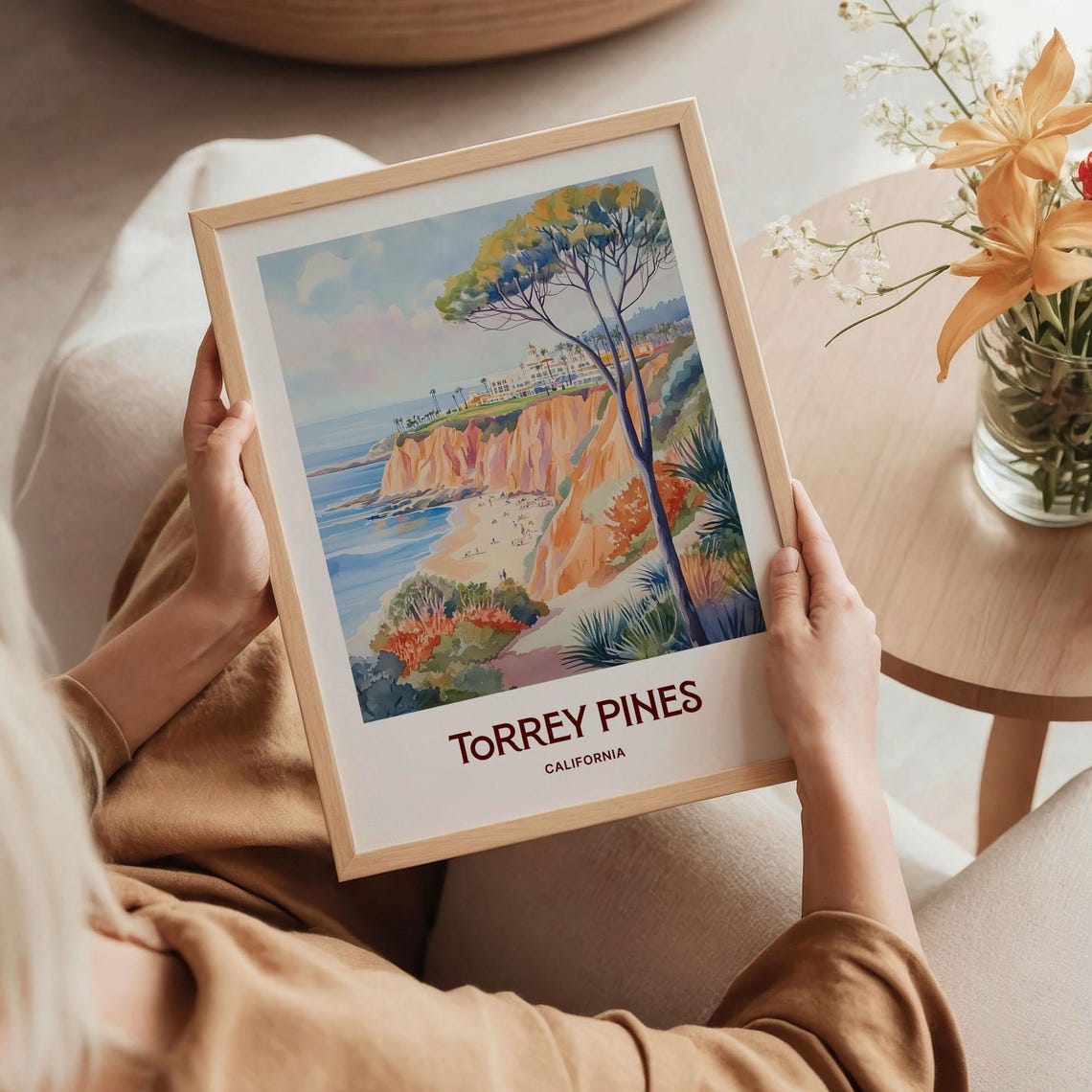 Torrey Pines Cliffs Beach Watercolor Travel Poster San Diego - Image 5