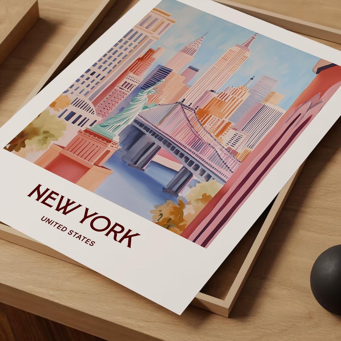 New York United States Statue of Liberty Iconic Skyline Poster - Image 2