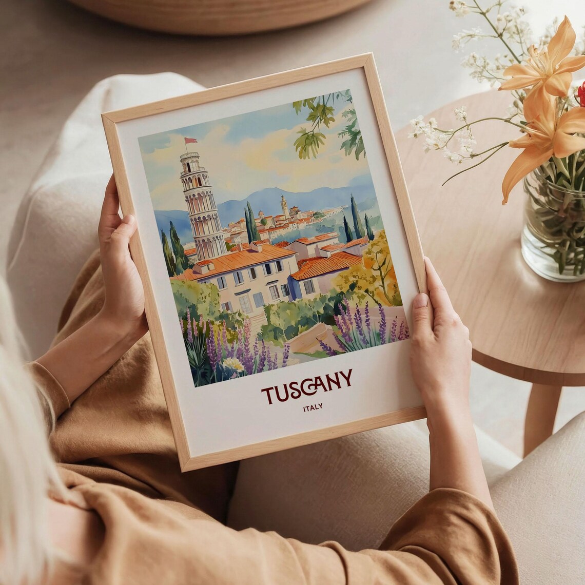 Tuscany Italy Historic Tower Lavender Watercolor Travel Poster - Image 5