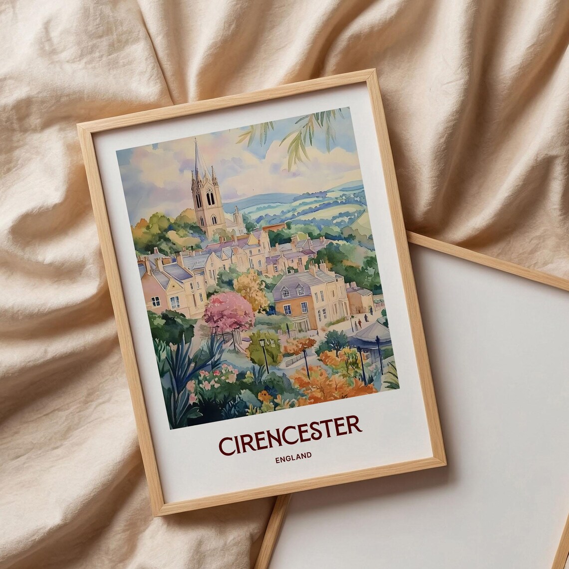 Cirencester England Cotswolds Stone Church Town Pastel Art Poster - Image 3