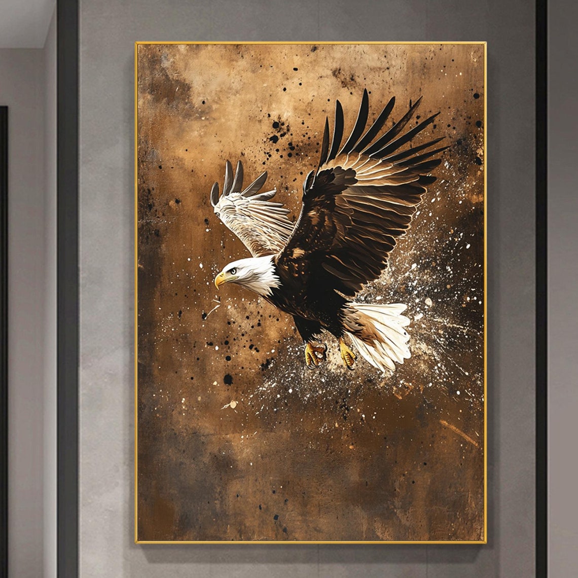 Bald Eagle In Flight Bronze Textured Wildlife Painting Poster