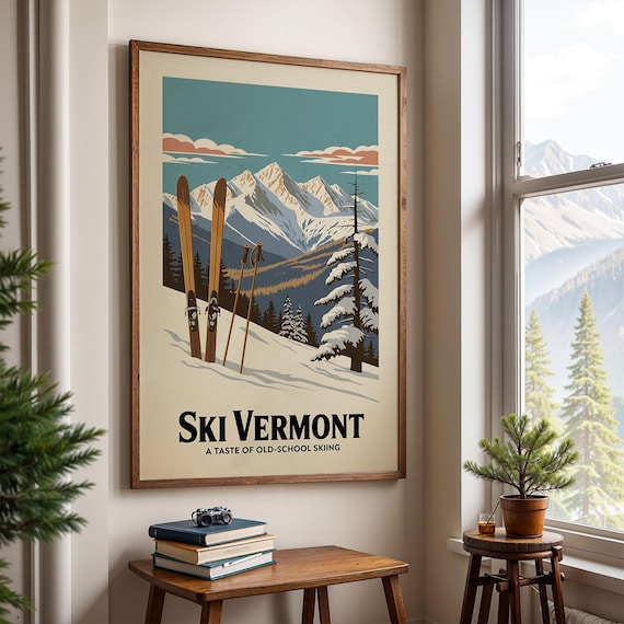 Vermont Ski Poster, Vintage Lodge Art Print