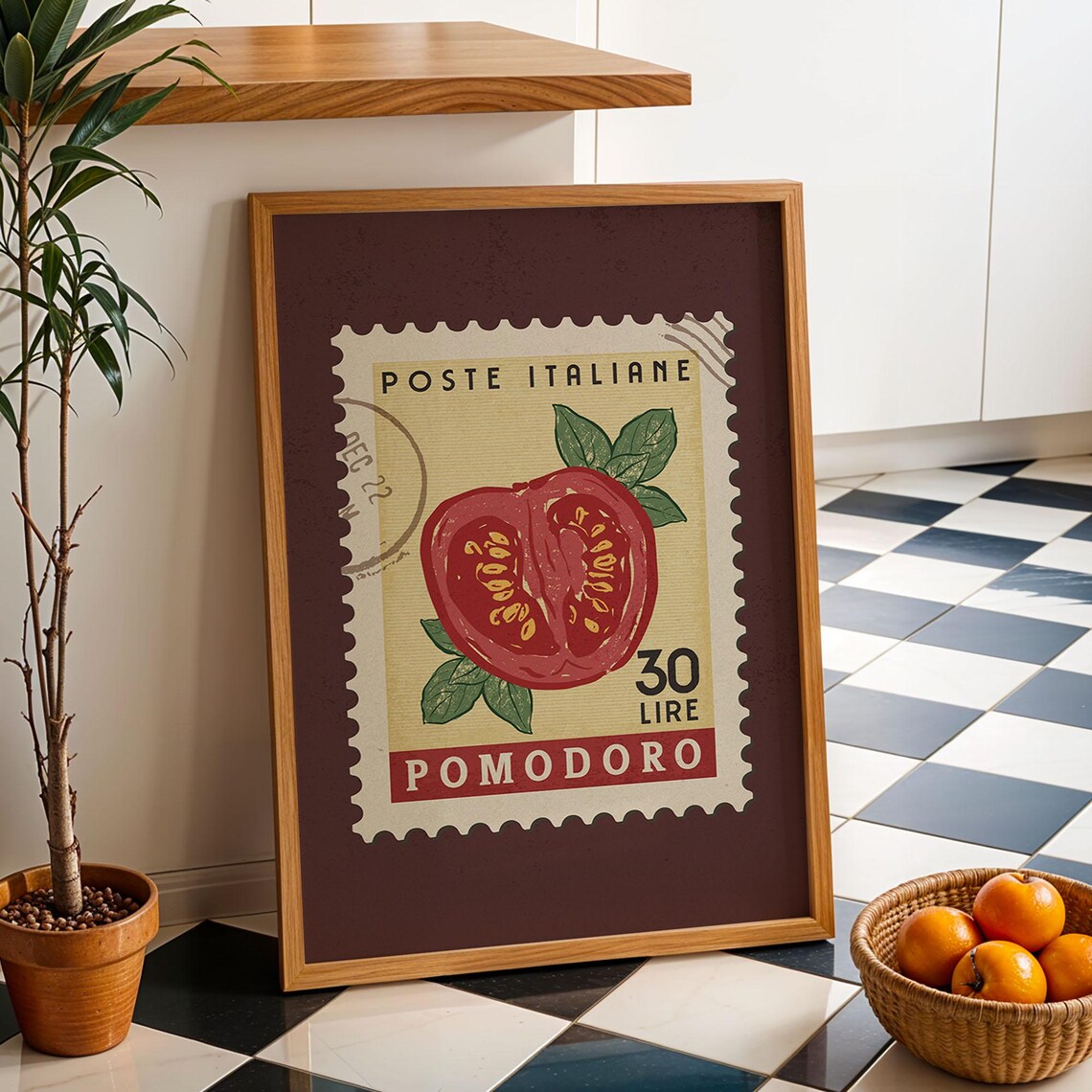 Tomato Retro Stamp Poster, Kitchen Wall Art Print