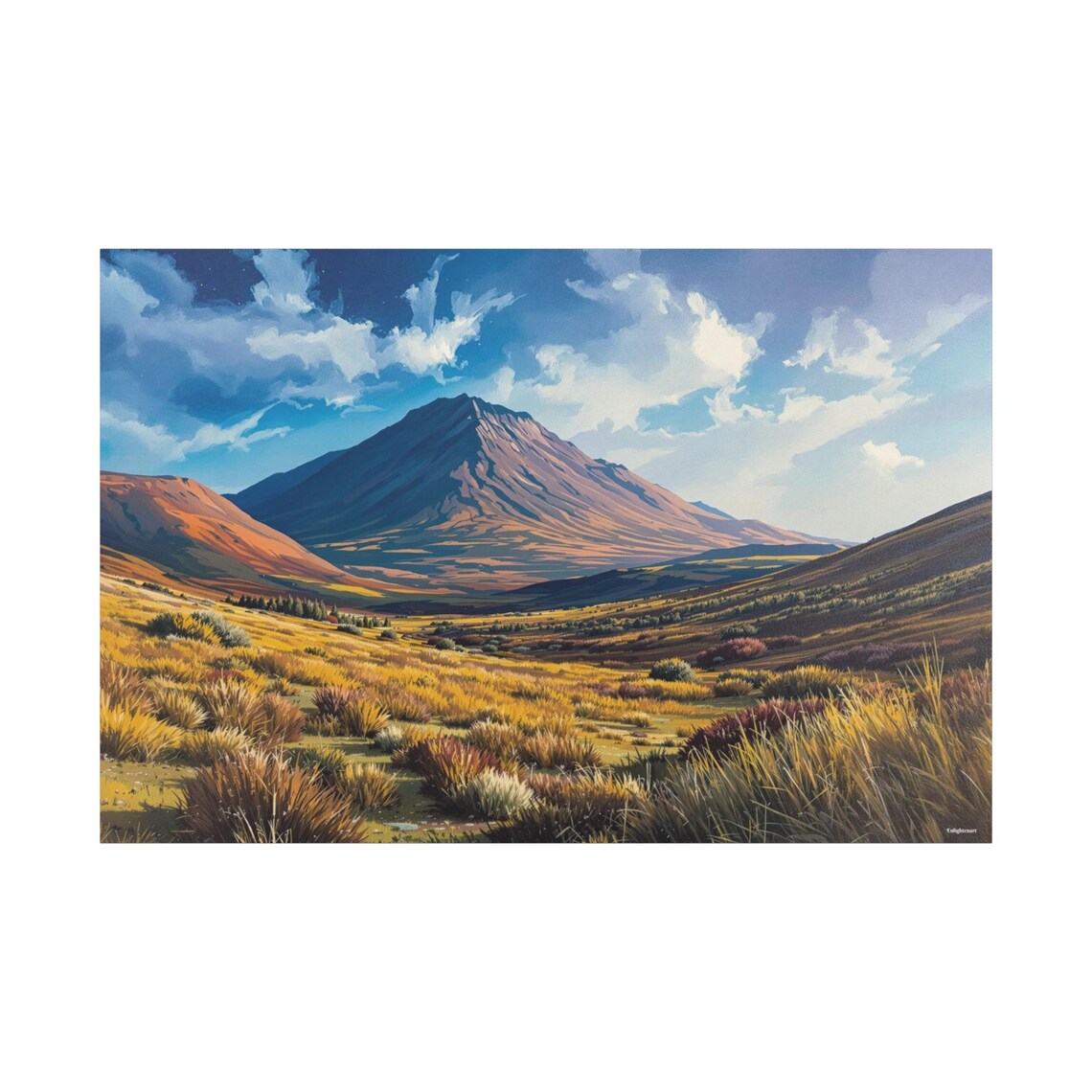 Golden Grass Mountain Valley Sunset Peak Landscape Travel Poster - Image 3