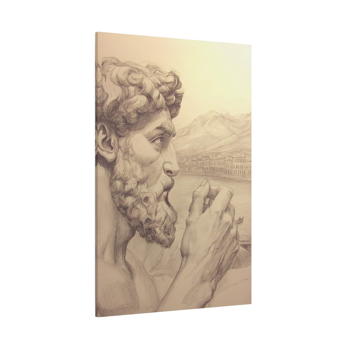 Classical Sepia Sketch Bearded Philosopher Portrait Drawing Art Poster - Image 2
