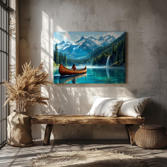Canoe Mountain Wall Art Matte Nature Decor For Home Ideal For Housewarming Birthdays Or Holidays Scenic Art Print Home