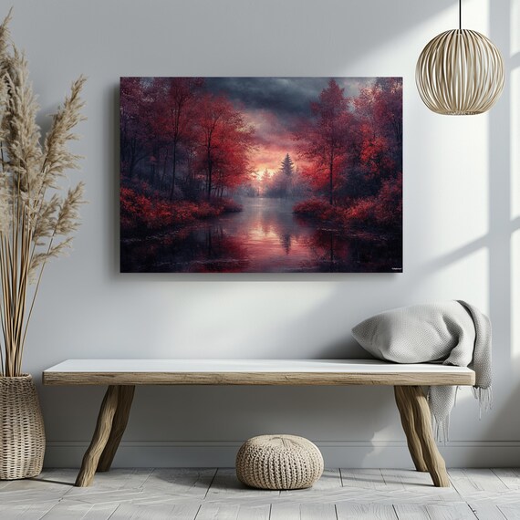 Crimson Reflections Wall Art Matte Nature Decor Home Ideal For Housewarming Birthdays Or Holidays Scenic Art Print Home
