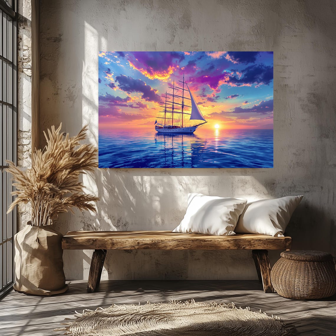 Sailboat At Sunset, Coastal Art Print