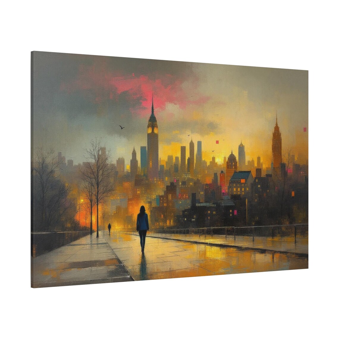 New York Skyline Evening Rain City Lights Urban Travel Poster