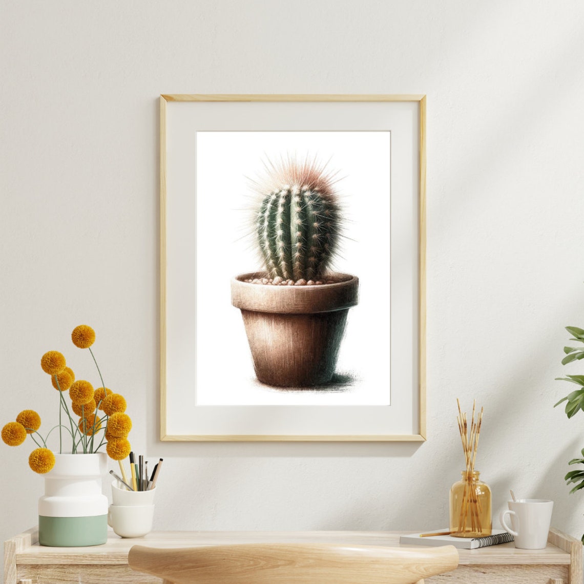Round Barrel Cactus Terracotta Pot Textured Watercolor Poster - Image 5