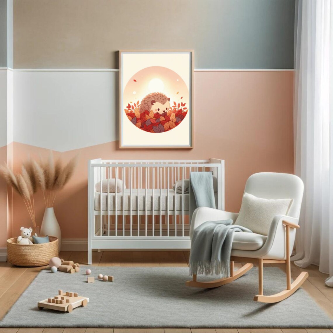 Baby Hedgehog Autumn Leaves Cozy Fall Circle Cute Nursery Wall Art - Image 5