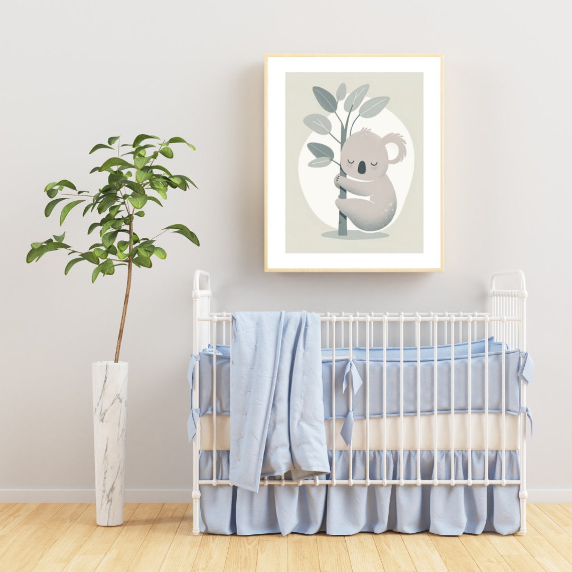 Sleepy Koala Hugging Eucalyptus Branch Soft Nursery Art Poster - Image 2