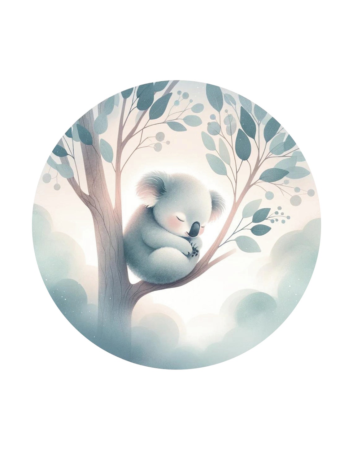 Dreamy Baby Koala Sleeping Eucalyptus Tree Pastel Nursery Poster - Image 3