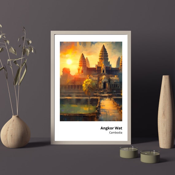 Angkor Wat Art Print Stunning Painting Of Cambodian Temple Majestic And Serene Wall Decor Ancient Architecture Art
