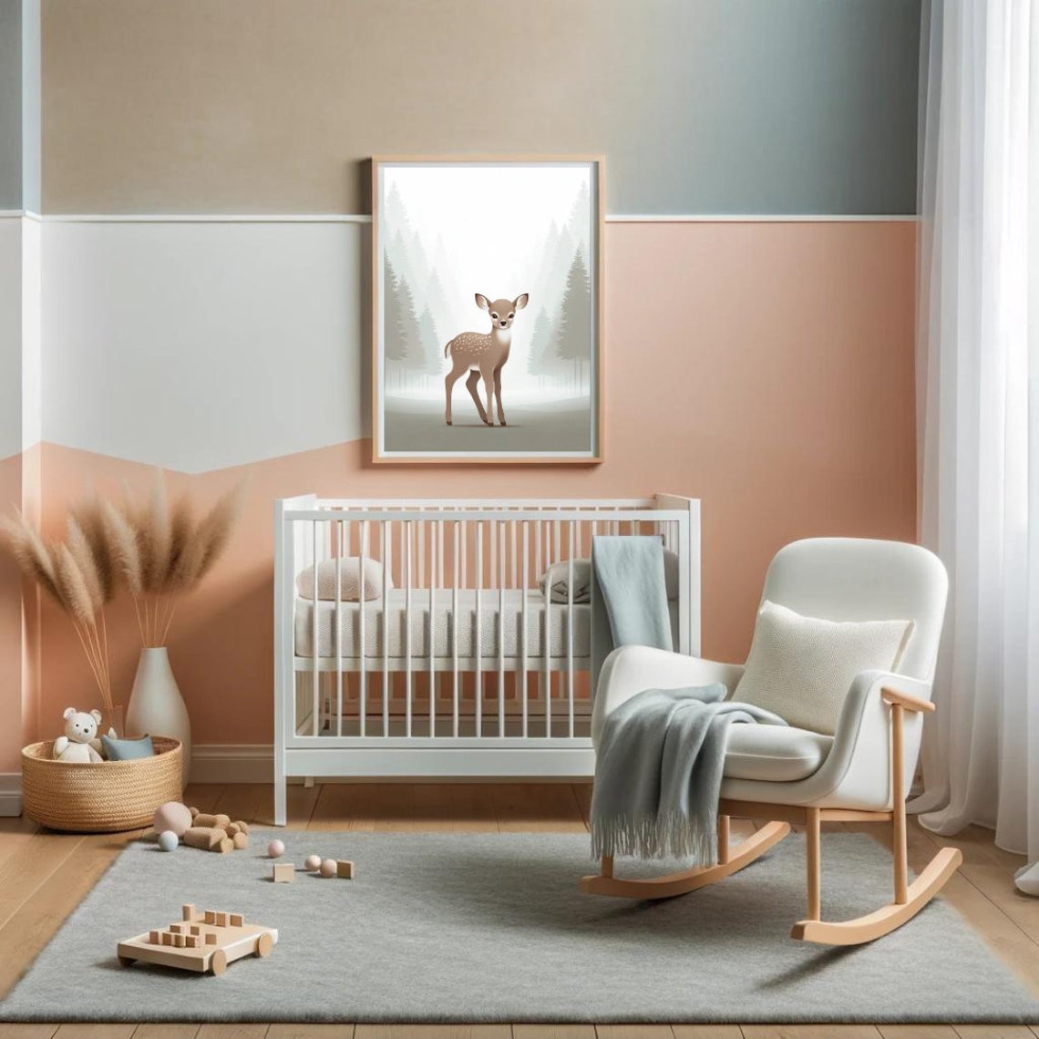 Misty Forest Fawn Baby Deer Illustration Soft Neutral Nursery Poster