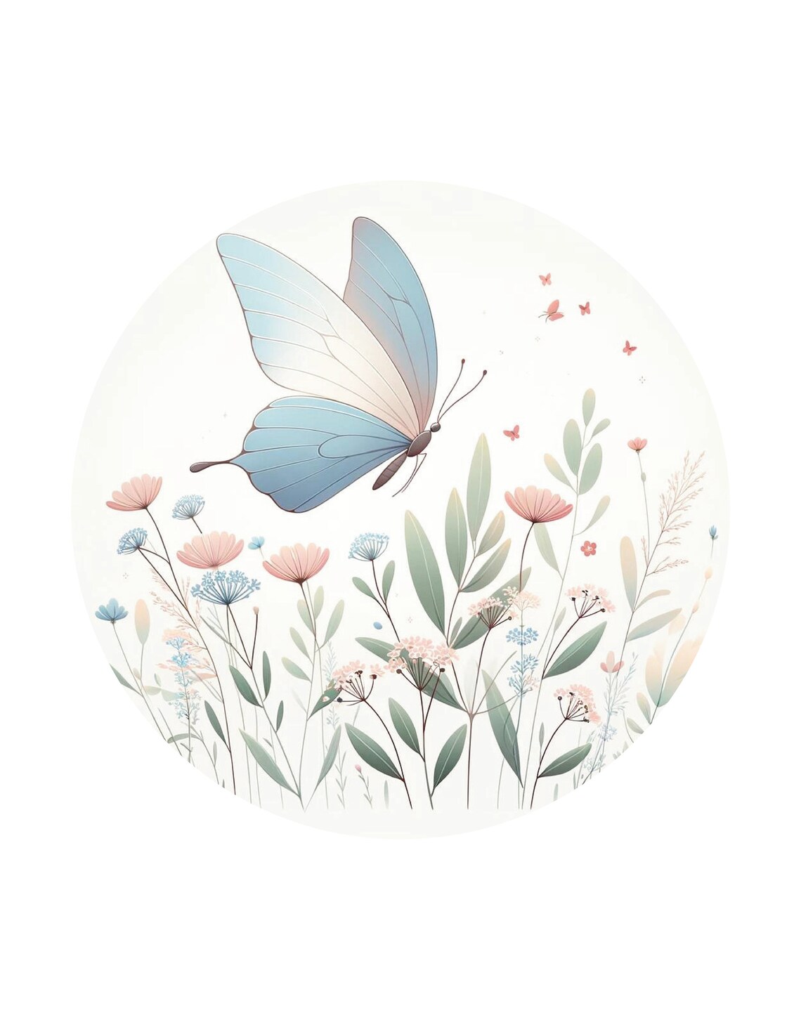 Blue Butterfly Wildflower Meadow Watercolor Kids Room Poster - Image 3