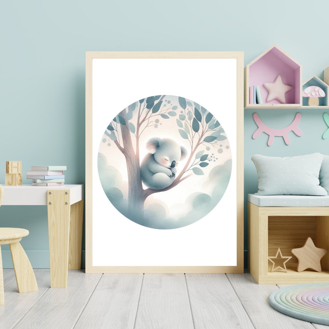 Dreamy Baby Koala Sleeping Eucalyptus Tree Pastel Nursery Poster - Image 2