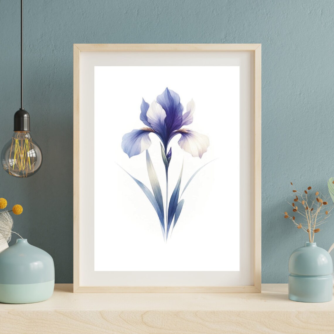 Elegant Blue Iris Bloom Graceful Watercolor Botanical Poster - Image 2