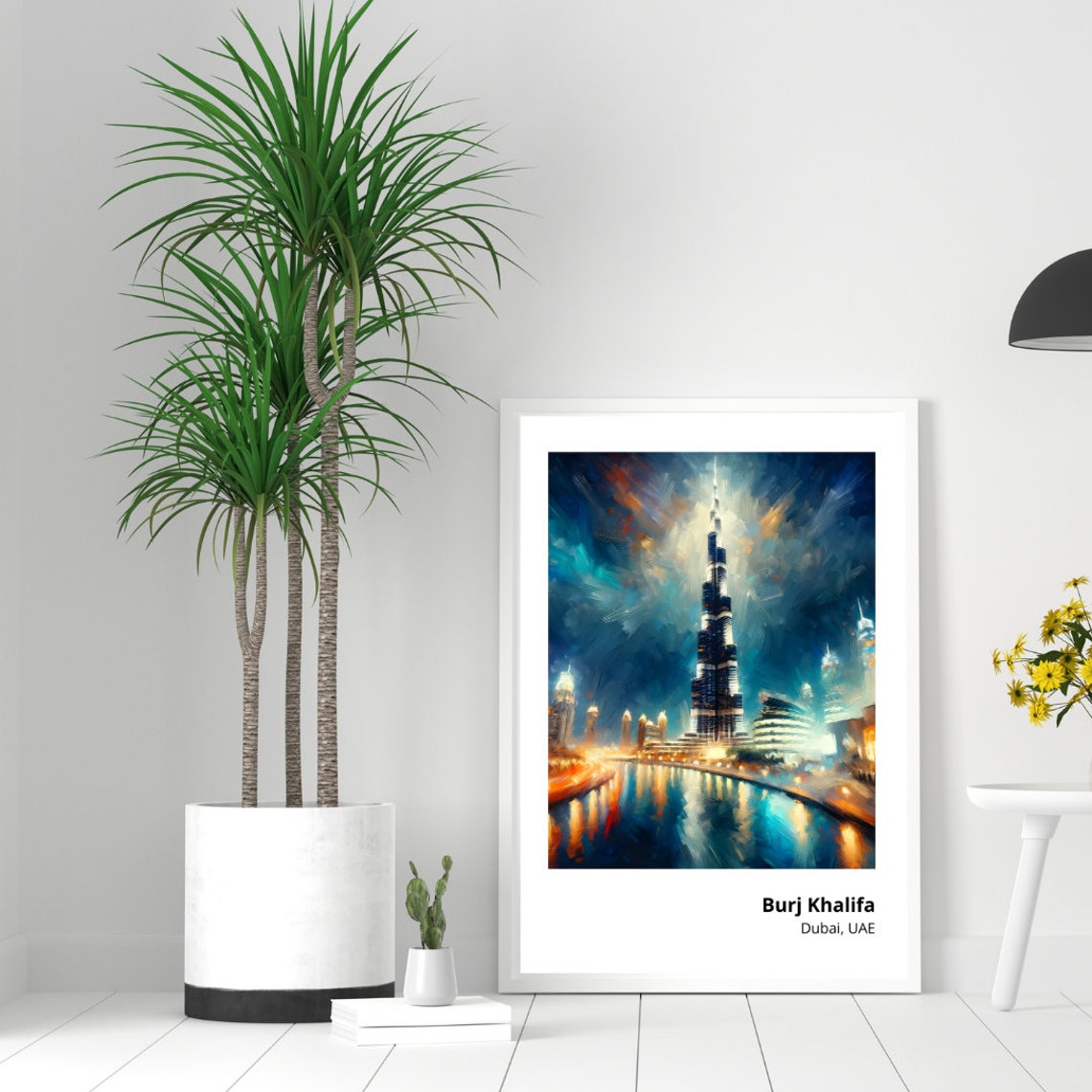 Burj Khalifa Dubai UAE Night Skyline Lights Reflection Poster - Image 2