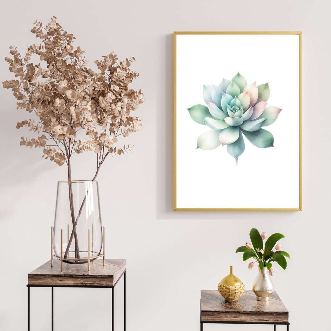 Pastel Echeveria Succulent Rosette Soft Watercolor Botanical Poster - Image 4