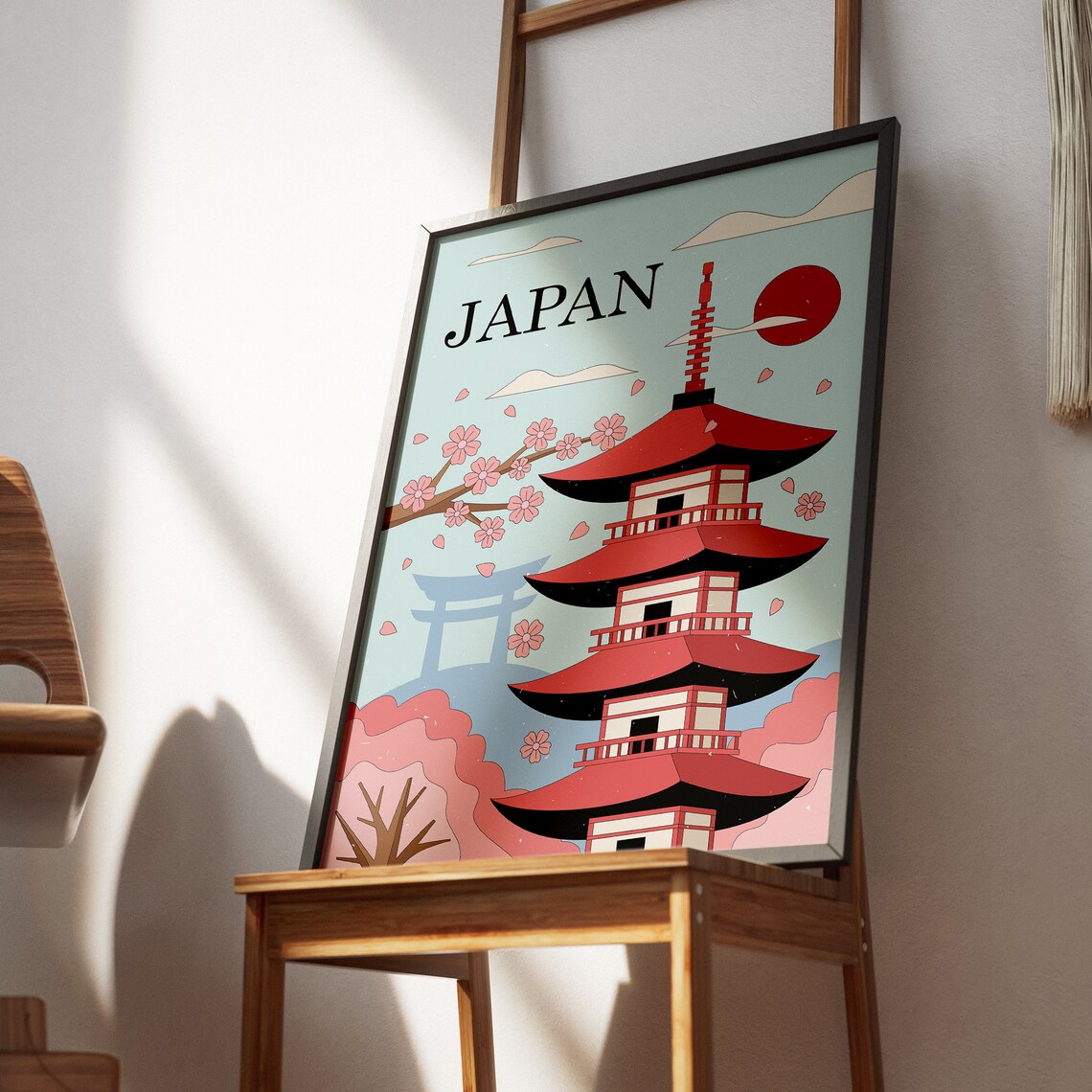 Japan Red Pagoda Cherry Blossom Spring Retro Travel Art Poster - Image 2