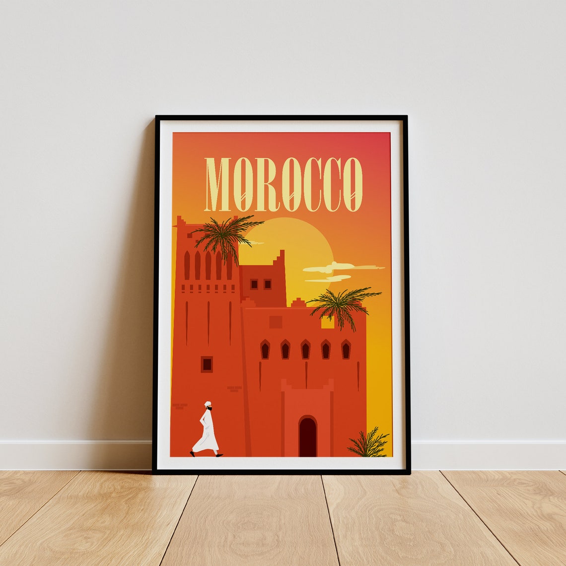 Morocco Sunset Travel Poster with Kasbah Palms and Warm Colors - Image 2