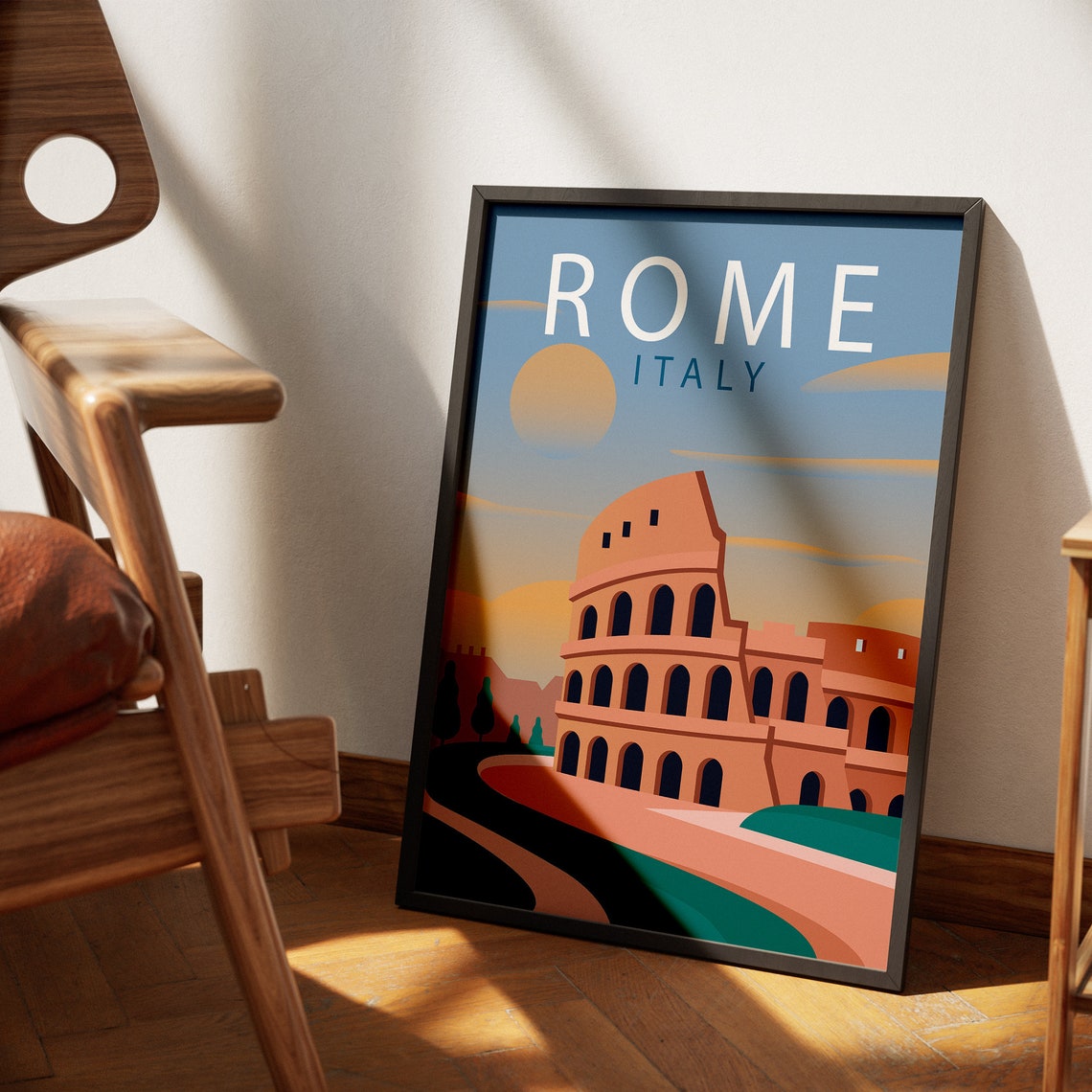 Rome Italy Sunset Travel Poster Featuring the Colosseum Ruins