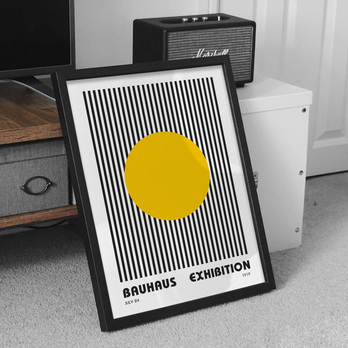 Bauhaus 1919 Exhibition Yellow Sun Stripes Vintage Art Poster - Image 2