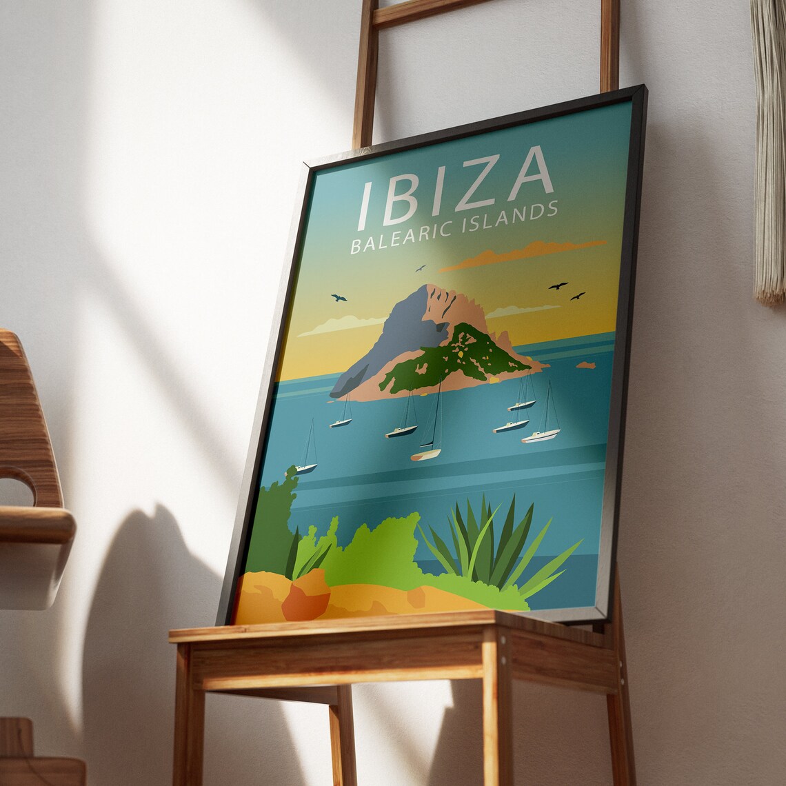 Ibiza Balearic Islands Es Vedra Sailboats Sunset Travel Poster - Image 2