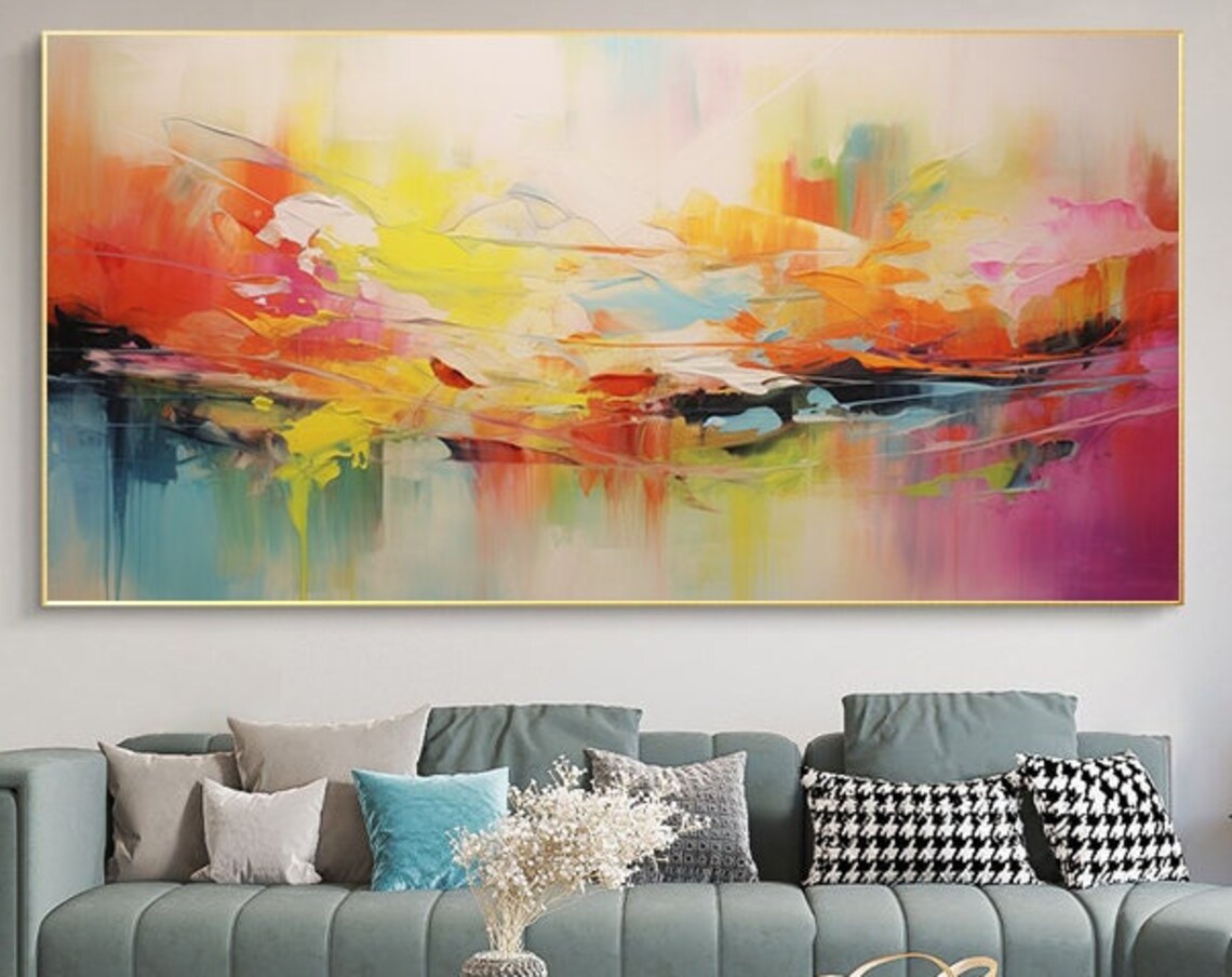 Sunrise Pastel Orange Pink Teal Wide Abstract Horizon Calm Poster