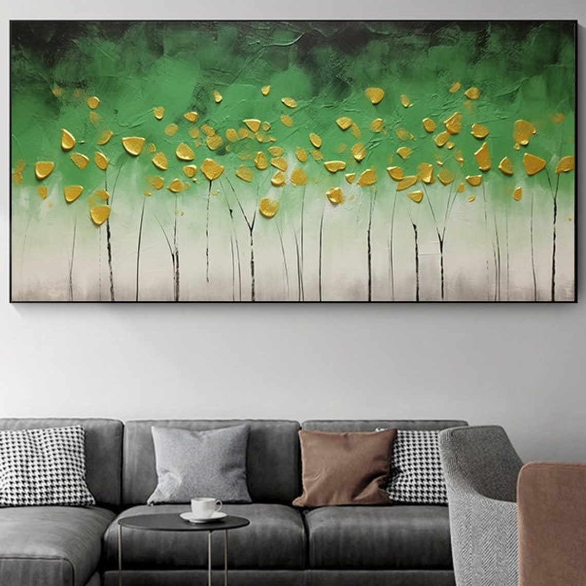 Green Fancy Acrylic Painting Large Abstract Oil Painting On Wall Art Modern Living Room Abtract Art Green Woods Oil Painting Modern