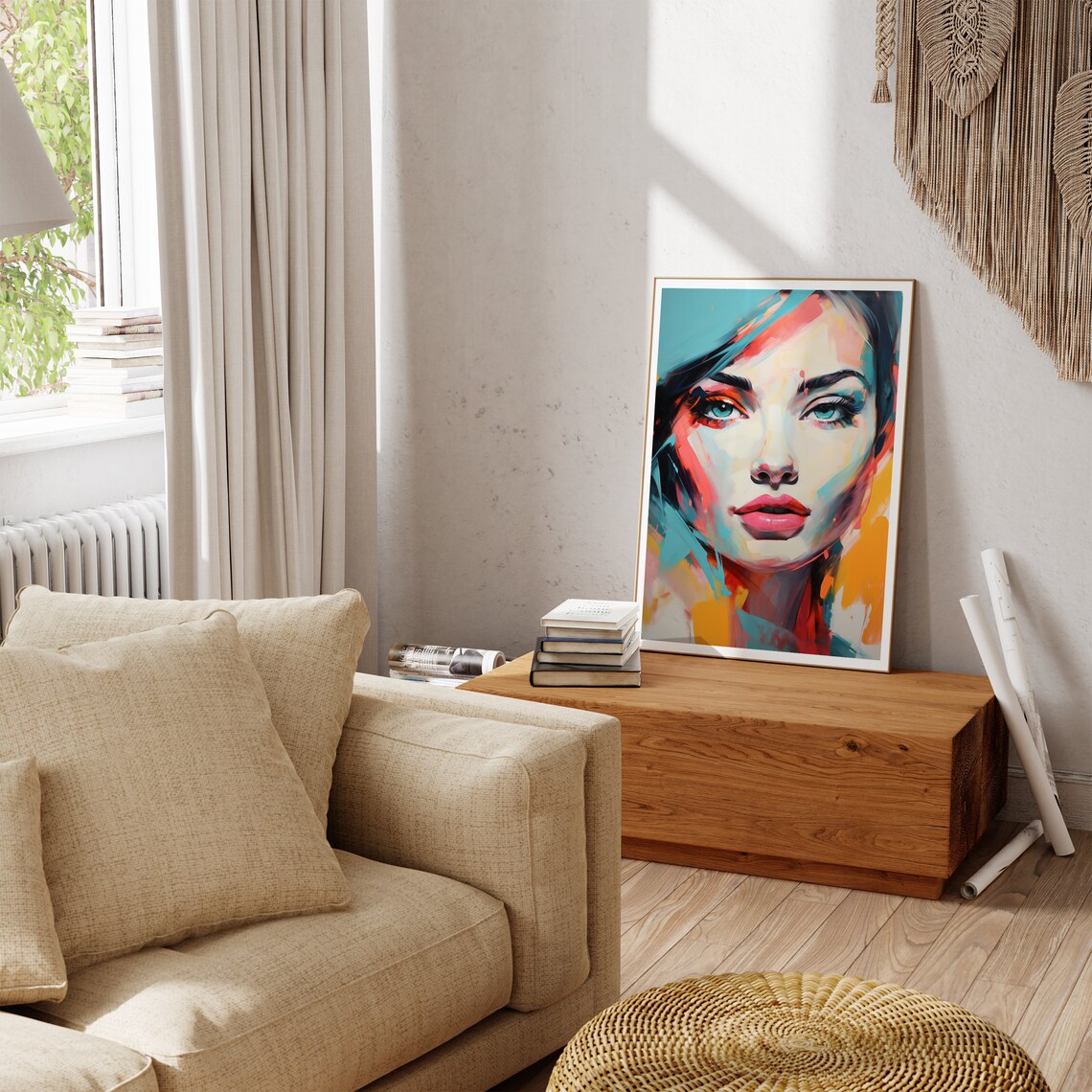 Teal Eyed Woman Colorful Brushstroke Portrait Modern Art Poster - Image 2