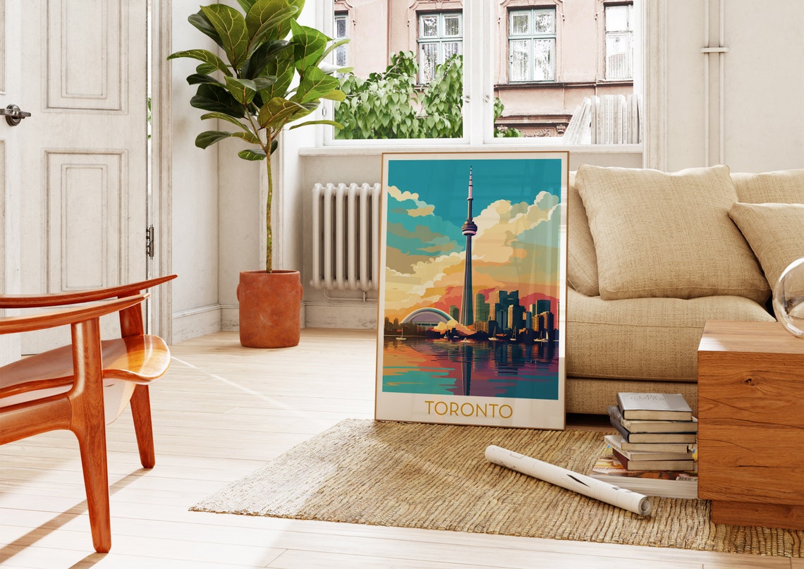Toronto CN Tower Sunset Skyline Colorful Illustration Poster - Image 4
