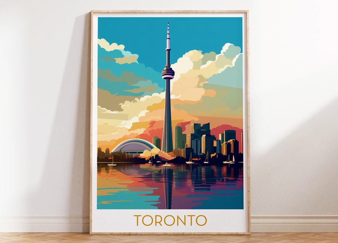Toronto CN Tower Sunset Skyline Colorful Illustration Poster