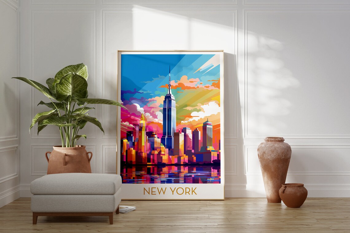 New York City Empire State Building Neon Pop Art Skyline Poster - Image 2