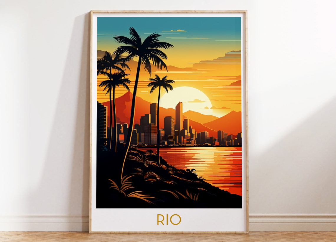 Rio de Janeiro Brazil Sunset Palms Colorful Pop Art Travel Poster