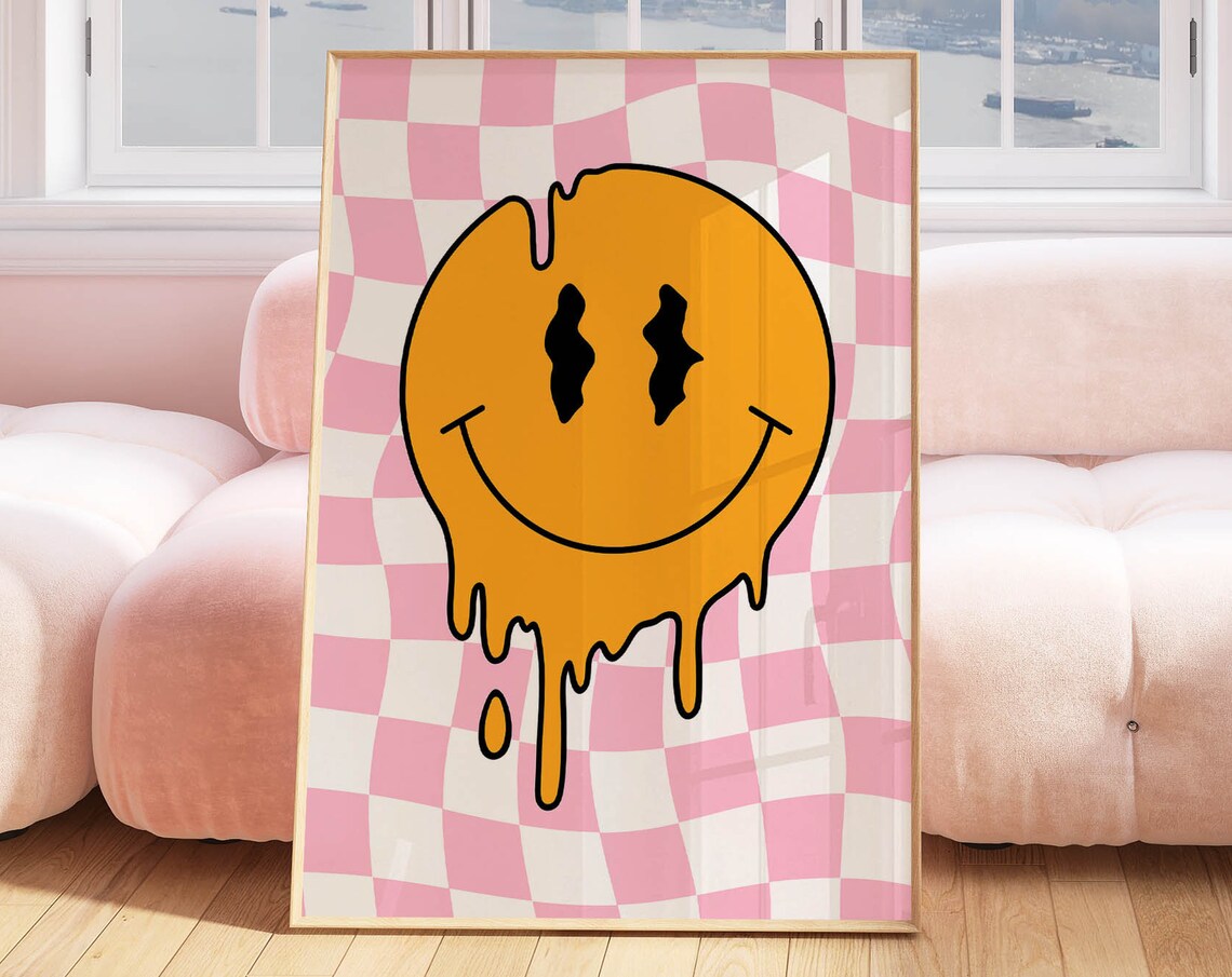 Melting Smile Face 70s Groovy Poster Print