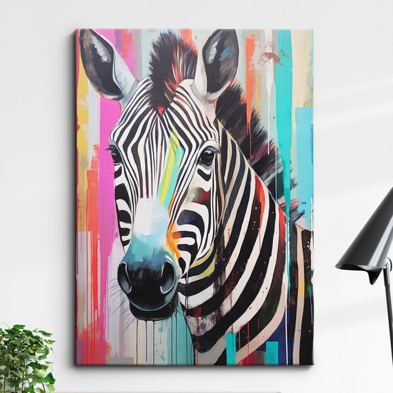 Colorful Zebra Picasso Basquiat Abstract Oil Painting Animal Style Wall Art Framed Canvas Poster Print Homeoffice Room Decor Gifts