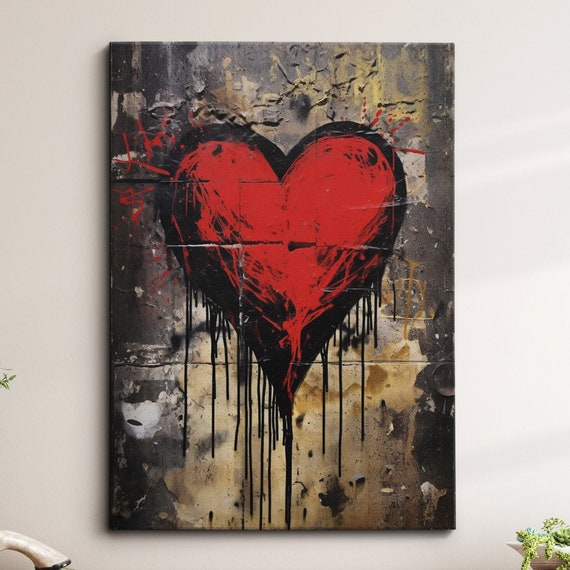 Red Love Heart Abstract Modern Oil Painting Wall Art Framed Canvas Poster Print Home Kitchen Office Room Decor Gifts