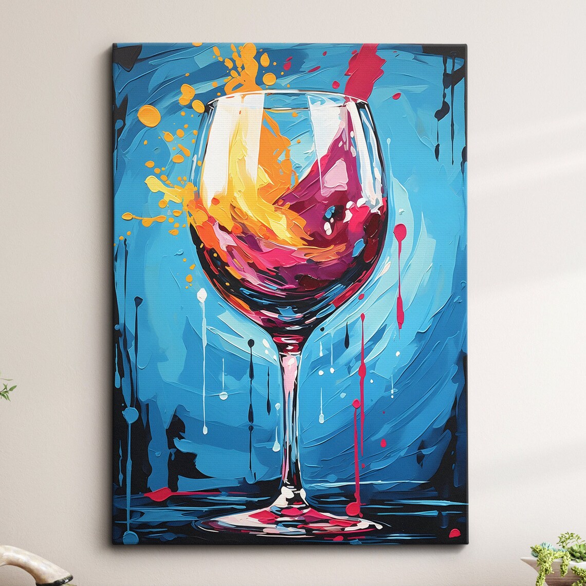 Abstract Red Wine Glass Blue Swirl Oil Painting Poster Artwork