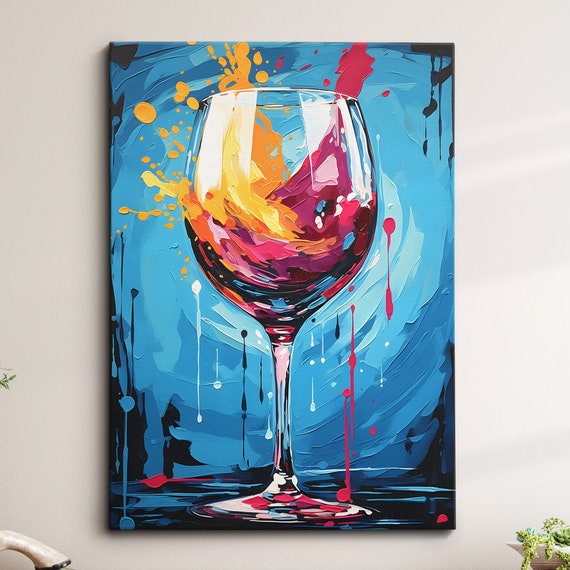 Wine Glass Drink Abstract Oil Painting Dripping Wall Art Framed Canvas Poster Print Home Kitchen Office Room Decor For Her