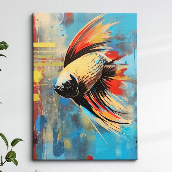 Fish Picasso Basquiat Abstract Oil Painting Style Wall Art Framed Canvas Poster Print Home Kitchen Office Room Decor Gifts