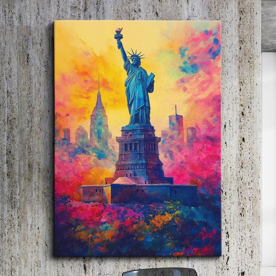 The Statue Of Liberty New York Abstract Landmark Modern Painting Wall Art Framed Canvas Poster Print Homeoffice Room Decor Travel Gifts