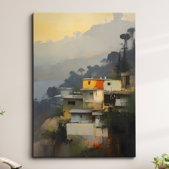 Los Angeles Hillside Houses Misty Morning Oil Painting Canvas Poster